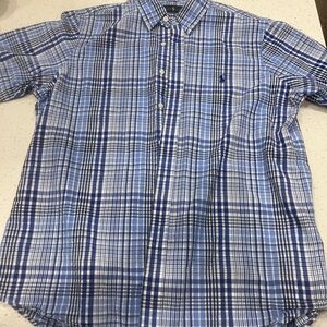 Ralph Lauren Blue and White Plaid Seersucker Short Sleeve Shirt